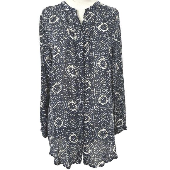 Lucky Brand Tops - Lucky Brand Navy Floral Medallion Boho Tunic Top Long Sleeve Rayon Medium